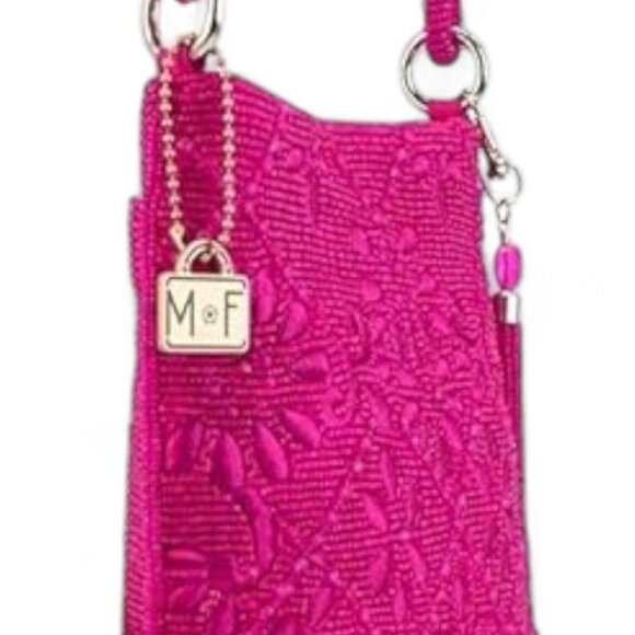 Mary Frances Fringe Benefit Bold Pink Beaded Embroidered Crossbody Handbag - Picture 8 of 16